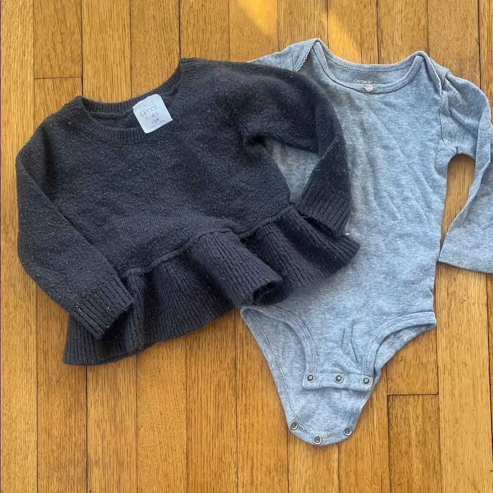 Black Peplum Sweater and Gray Bodysuit Set